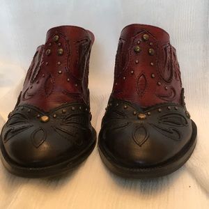 Gianni Bini Studded Frontier Red & Black Mules